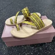 Franco Sarto Size 9 M Snake Print Leather Toe-Loop Slide Sandals Thong Flip Flop