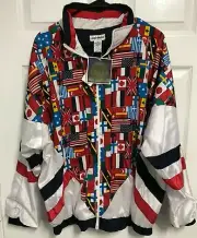 LAUREN BROOKE Country Flags World Women Nylon Zip Track Jacket Pants 2X NEW TAGS