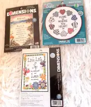 Lot Of 3 Needlework Kits Dimensions Cross Stitch & Crewel Love,Home, Footprints
