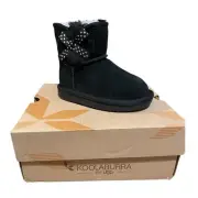 Koolaburra by Ugg Toddlers Black Suede Victoria White Mini Dots Faux Fur NEW S 6