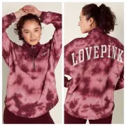 VS VICTORIAS SECRET PINK VARSITY HALF ZIP PULLOVER SWEATER JACKET TOP RUBY XXL