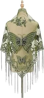 [Generic] Tassel Triangle Scarf Solid Color Lace Embroidered Triangle Shawl