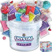 4 LB Huge Clear Slime Bucket Kit for Kids, FunKidz Premade Big Crystal Slime Pack with 29 Add-ins Jumbo Slime Kits for Girls Boys Making Fluffy Slime