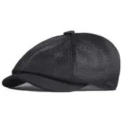 Newsboy Hats for Men Mesh Gatsby Cap Breathable Summer Hat Adjustable (Black)