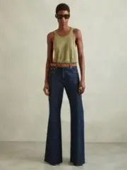 Reiss Womens Juniper Flared Front Seam Jeans Dark Blue size 25R 307191