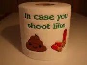 Hunters novelty toilet paper embroidered "In case you shoot like "