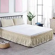 Liveinu Wrap Around Bed Skirt, Elastic Dust Ruffled 16 Inch Drop, with Adjustable Elastic Belt, Easy to Install, Khaki