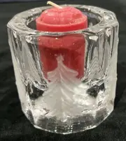 3” Lead Crystal Christmas Tree Votive Holder With Red Votive