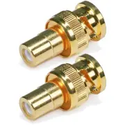 2x BNC Male Connector To RCA Female Jack Adapter Coax Coaxial Gold Plated CCTV