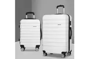 Wanderlite 2pcs Luggage Trolley Travel Suitcase Set TSA Hard Shell Case Strap White