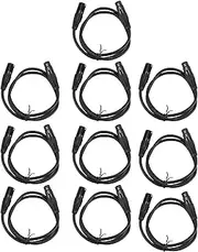 Stage Signal Cable, 10Pcs 1 Meters Length Black Color XLR Male to Female Stage Light Signal Cable Stage Signal Wire Stage Light Cables for Stage Lighting Input & Output