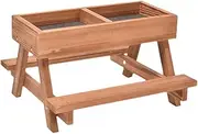 FewNvWa DIY Wooden Chicken Feeder Picnic Table Multi-Purpose Bird Feeder Squirrel Feeder No Waste Feeder for Garden, Brown