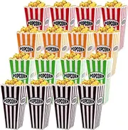 Jucoan 16 Pack Plastic Open-Top Popcorn Box, 7.5 x 3.5 Inch Reusable Popcorn Containers for Movie Night, Party