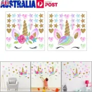 Rainbow Unicorn Clouds Stars Wall Stickers Decals Removable Nursery Kids Room HQ