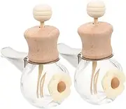NOLITOY 2PCS Car Scent Diffuser Bottle Clear Glass Aromatherapy Diffuser with Wooden Cap Vent Clip Essential Oil Car Fragrance Decor for Commuting Travel Dating