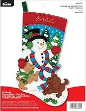 Bucilla Felt Applique Christmas Stocking Kit, 18", Snowman and Puppies