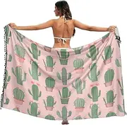 [RPLIFE] Potted Cactus Pink Womens Sarong Cover Up Fringe Honeymoon Sarong, Large, Potted Cactus Pink, Large