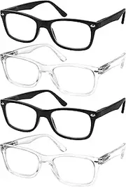 Reading Glasses Set of 4 Black Quality Readers Spring Hinge Glasses for Reading for Men and Women