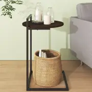 Zinus Bedside Table Round Nightstand Metal and Wood - Dark Brown