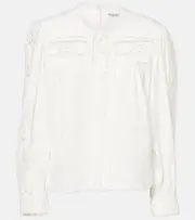 [Marant Etoile] Marant Etoile Valmira embroidered linen and cotton top AU 16 white