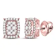 14kt Rose Gold Womens Round Diamond Rectangular Cluster Earrings 1/2 Cttw