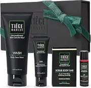 Hanley Mens Skin Care Gift Box Set, Bronze - Men's Skincare Set Includes Daily Face Wash, Morning Facial Moisturizer with SPF 20 Sunscreen, Body Exfoliating Scrub Bar, & Moisturizing Lip Balm