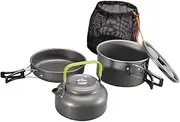 harayaa 3Pcs Camping Cooking Set Frying Pan, Teapot, Kettle Portable Cookset Included Mesh Carry Bag for Hiking Trekking Barbecue
