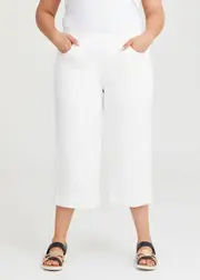 [Virtuelle] Taking Shape Pintuck Wide Leg Crop Jean Size 16 in Vanilla - Plus Size Women's Clothing Vanilla