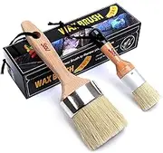 Chalk Paint & Wax Brush (Pack of 2) Natural Bristles Handmade Round Boar Painting or Waxing Furniture - Sidewalk Chalk Paint Brush - 1 Small Round Shape & 1 Large Oval Shape Brush Pack by Majestic