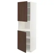 METOD high cab f micro w 2 doors/shelves, white/Sinarp brown, 60x60x200 cm