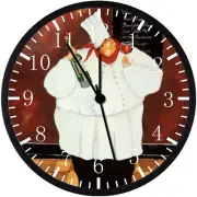 Fat Chef Black Frame Wall Clock Large 12" Glass Face Non-Ticking E43 NEW