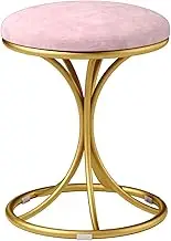 Makeup Stool Velvet Footrest Round Modern Upholstered Vanity Footstool Dressing Chair with Golden Vase Shaped Stool Leg Small Footstool,Pink