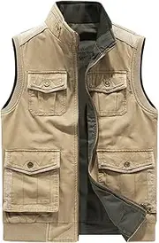[AKTQL88] Men's Vest Outdoor Multi-Pocket Gilet Casual Sleeveless Jacket Spring and Autumn Fishing Photography Hiking Gilet