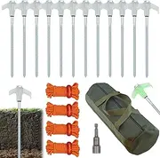 12Pcs Screw in Tent Stakes Heavy Duty, 8" Metal Stakes for Ground with Hex Pegs, Glow in The Dark Ground Anchors Screw in with Tethers & Storage Bag, Camping Tent Accessories (Luminous White)