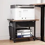 MIXISAV 2 Tier Printer Stand with Storage Drawer - Under Desk Rolling Printer Cart for Home Office, Small Printer Table with Industrial Locking Wheels fit Fax Machine/3D Printer/Scanner (Brown)