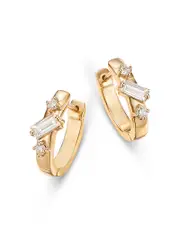 Moon & Meadow 14K Yellow Gold Lab Grown Diamond Round & Baguette Huggie Hoop Earrings