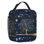 i5730 Charm Tree Gold On Dark Blue Insulated Lunch Tote Bag Amulet Nazar Evil Eye Portable Thermal Cooler Bento Box School swg4962
