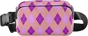 [Amooorous] Peach and Purple Checkerboard Fashion Waist Bag Fanny Pack for Men Women Waterproof Belt Bag with Adjustable Strap for Travel Vacation Running, Peach and purple checkerboard, 1 size
