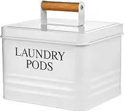 Calindiana Modern Farmhouse Metal Laundry Pods Holder Container with Lid for Laundry Room Decor and Accessories and Space Saving Organization and Storage, Holds 81 Laundry Pods, White