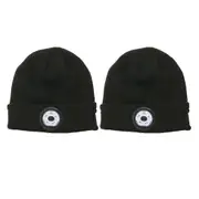 Bluetooth Beanie 2pcs Wireless Bluetooth Beanie Hat with Head Light Wireless Stereo Headphone -Black