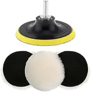 Wool Polishing Buffing Pad, Polisher Buffing Wheel Wool Pads with M10 Drill Rod Adapter, Hook & Loop Back Auto Wool Polishing Pads Set for Drill Attachment, Car Accessories （7 inch）