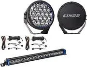 Kings 9" Lethal Driving Lights + 20" Single Row Light Bar + 2X Plug N Play Wiring Harness Kit