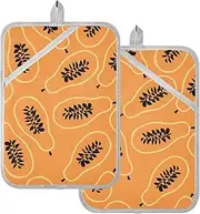 Pot Holders Sets Fruits Summer Simple Cute Papaya Potholders for Kitchens with Pockets Hot Pot Holder Pads Oven Mitts 2 Pack