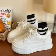 Plain Platform Sneakers No Lining - White - 40