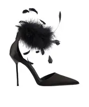 Paris Texas Lidia Feather Ankle Strap Pumps 39,40 black
