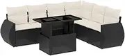 vidaxl Garden Sofa Set - Modular Outdoor Furniture - Black Poly Rattan with Cushions - 7 Piece Patio Seating Set with Adjustable Table - uv Resistant & Easy Clean - Waterproof Cover Recommended