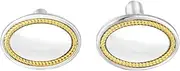 [JewelryWeb] 925 Sterling Silver 18k Gold and Polished Italian Cable Cuff Bracelet Link-Cuff-Link for Men