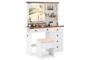 Giantex Makeup Vanity Table w/3-Color Lighting & Adjustable Brightness Dressing Table Set White