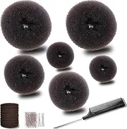 MeetFavorite Hair Bun Shaper Set - 2 Large, 2 Medium, 2 Small Donut Hair Bun Makers, 10 Elastic Bands, Hair Pins (Brown)
