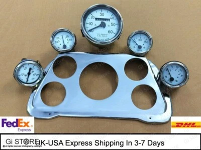 Dash Gauge Instrument Cluster Panel in Chrome with Meter For Willys jeep MB/GPW
